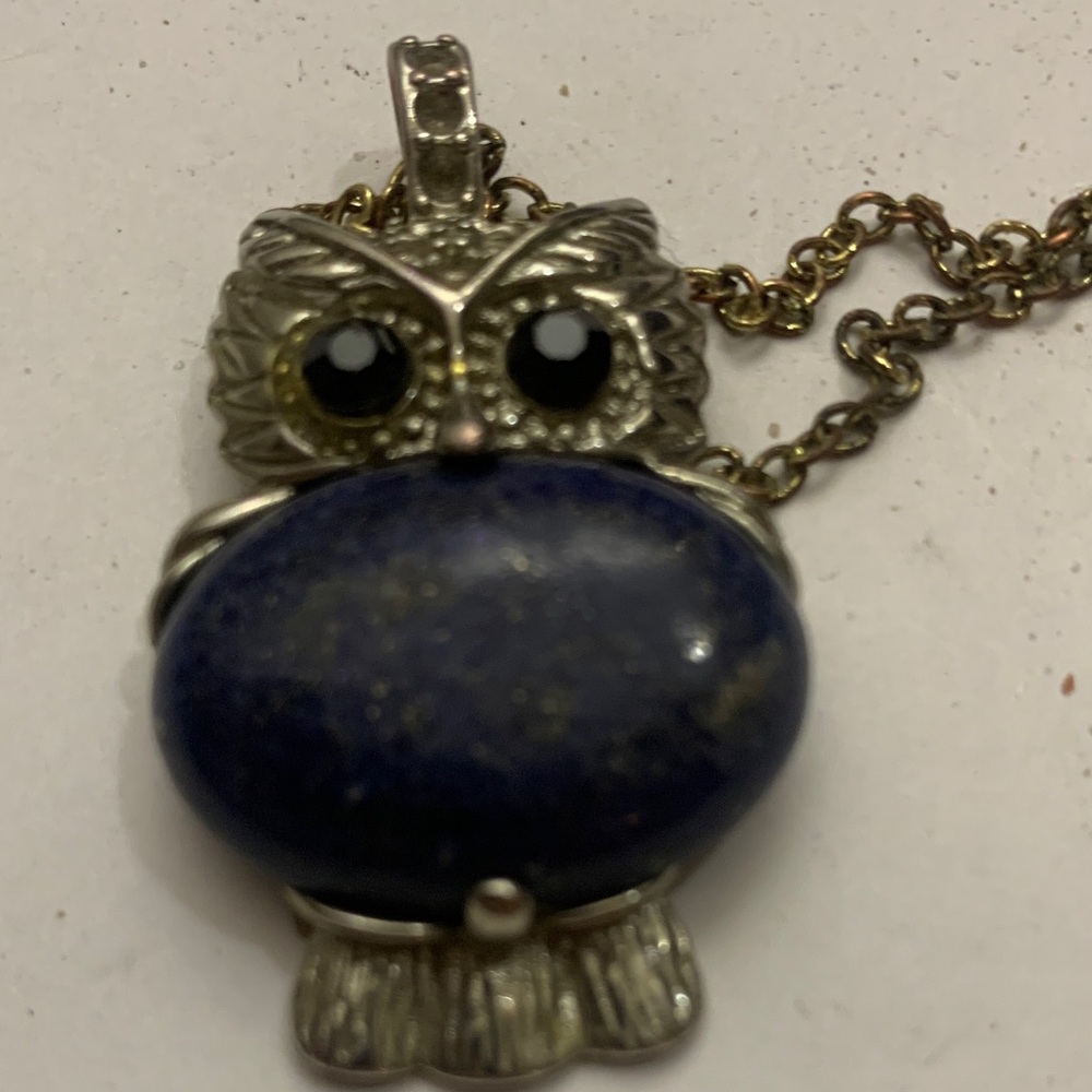 Silver and Blue Owl Pendant Necklace